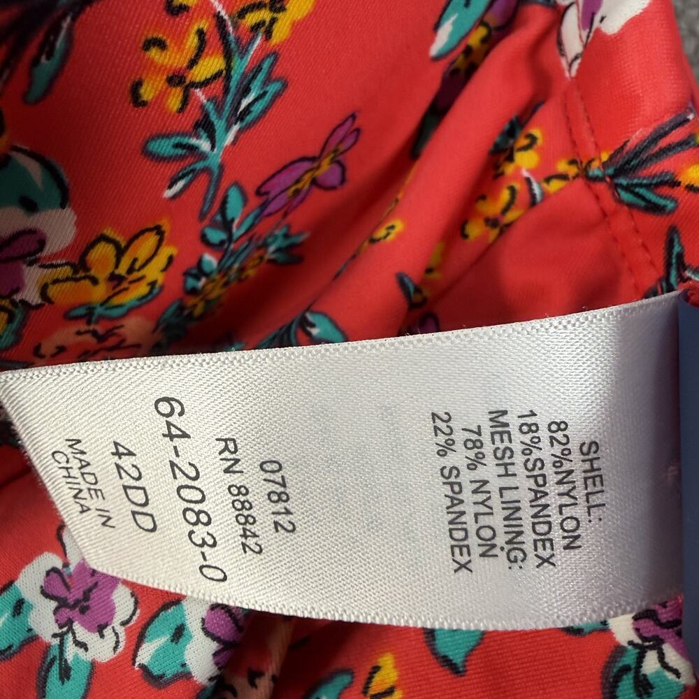 Swimsuits For All Red Floral Underwire Tankini Top Size 42DD Built-In Bra Swim - Picture 7 of 10